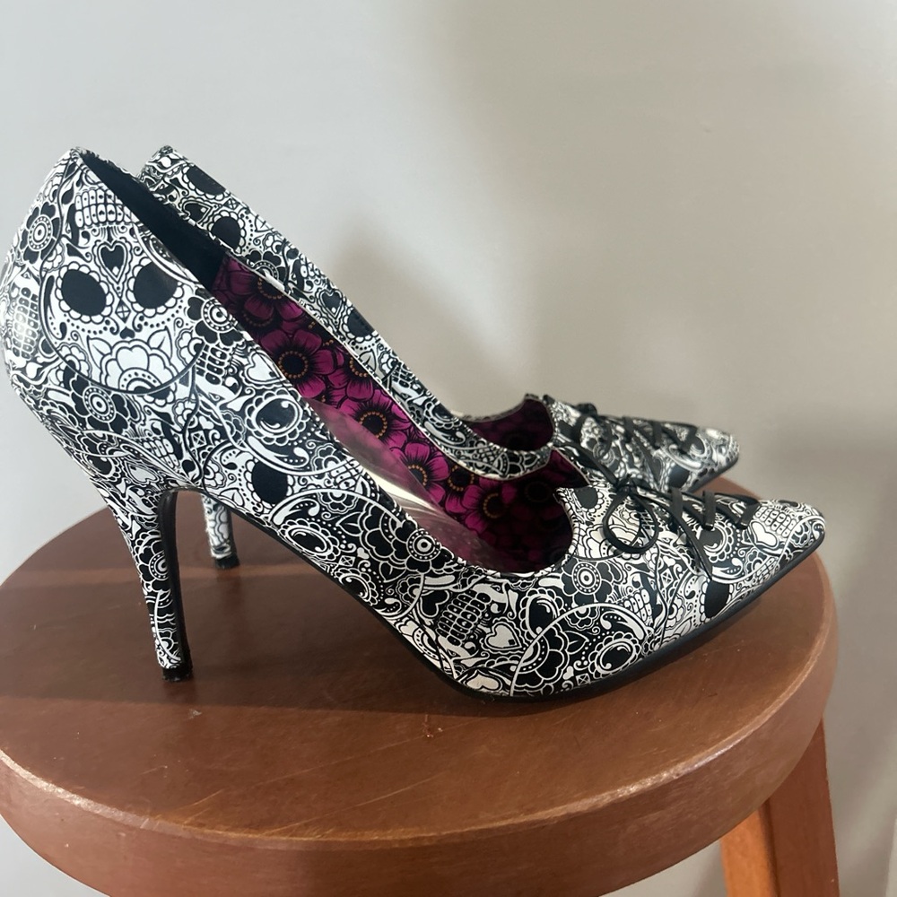 Iron Fist Black and White Skull Heels